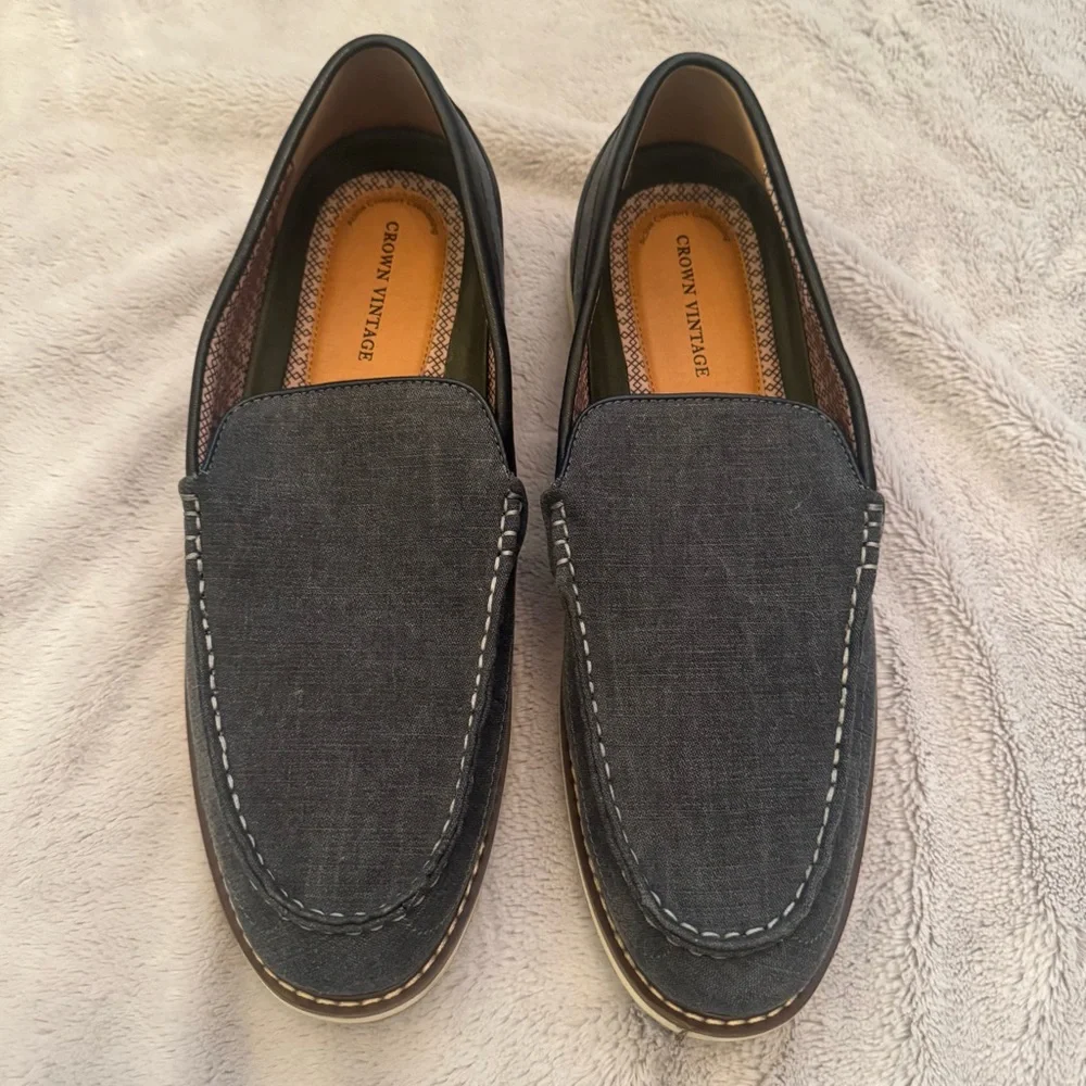Crown Vintage CR Finnian Men’s‎ Slip-On Loafers Size 11M Denim Blue White Stitch